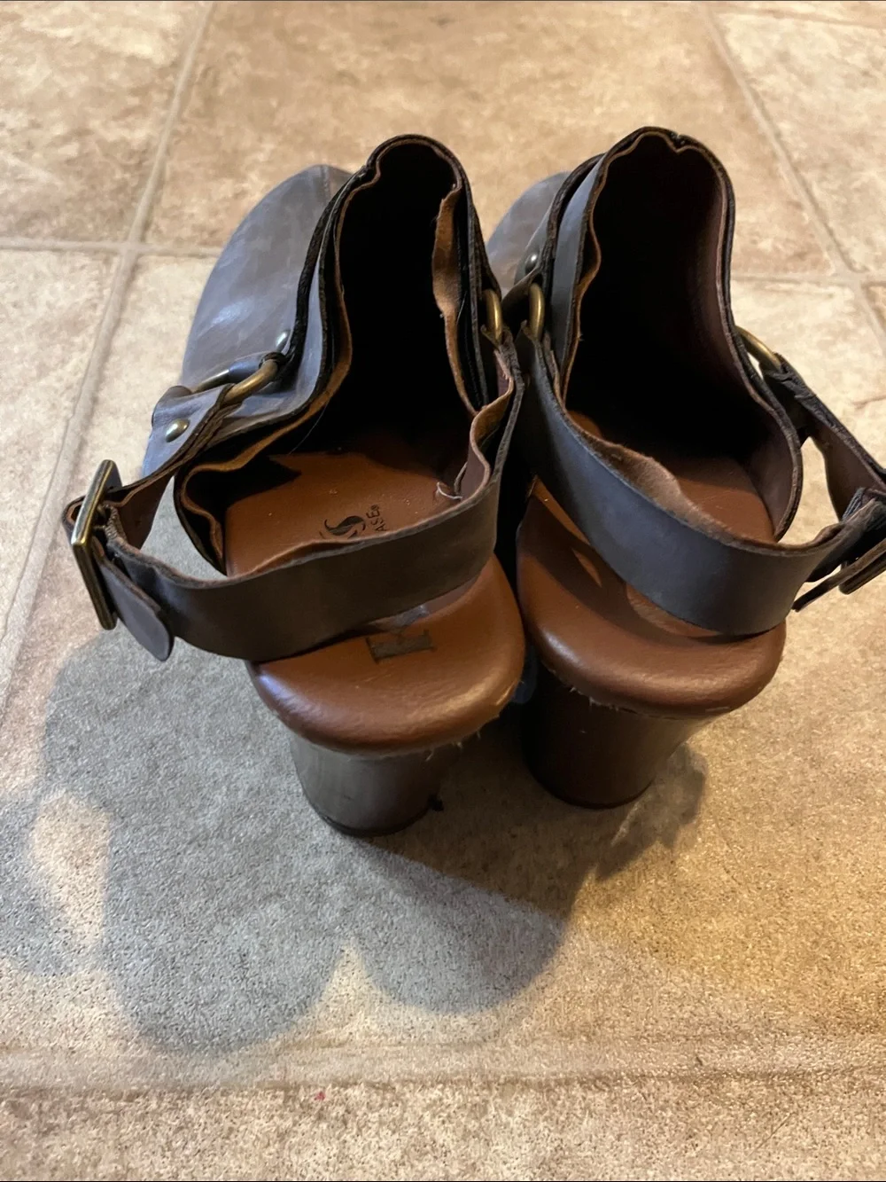 Korks Women Taupe Studded Leather Clog Slingback Boho Festival Hippie 70s 9/40.5 - Picture 4 of 10